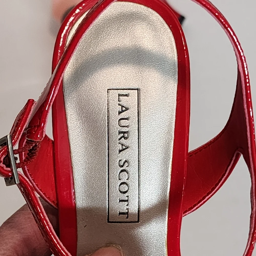 Red Patent Leather Sandals with Silver Accents